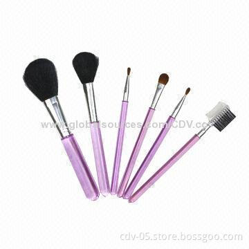 6-piece Makeup brush set, made of plastic handle with great goat and pony hair